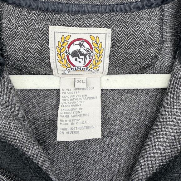 Cinch Charcoal Quarter Zip Long Sleeve Collared Fall Pullover Mens XL - Picture 7 of 7